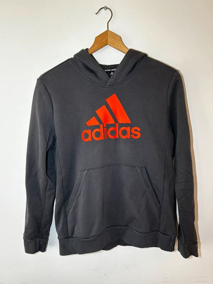 Sweat à capuche Adidas gris et orange - Taille 13/14 ans