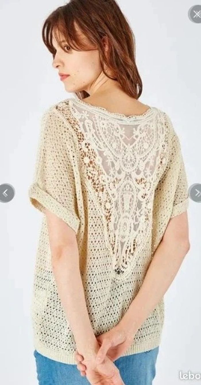 Pull oversize amples crème et doré pailleté t 34 36 Morgan - photo numéro 2