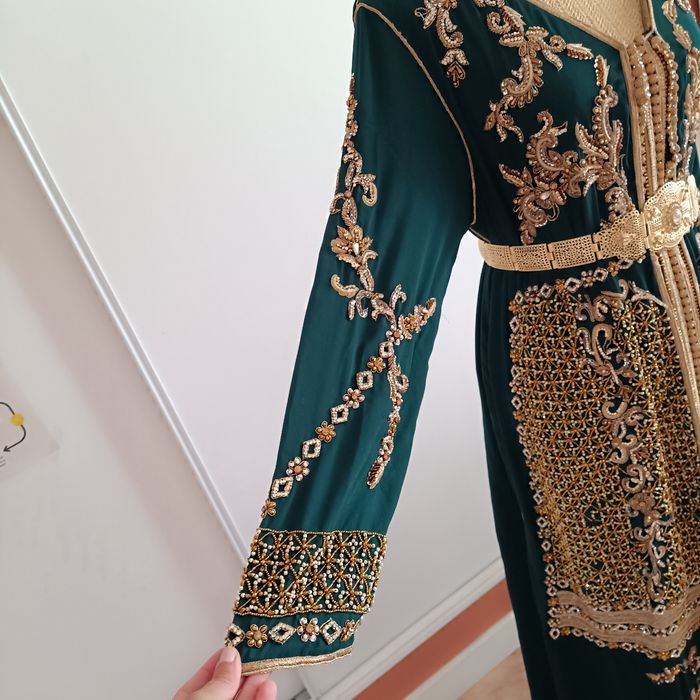 Caftan takchita robe de soirée vert bouteille et doré - photo numéro 3