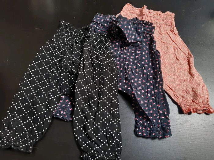Lot 3 sarouels bébé fille 3 mois kiabi neuf léger été fluide rose pois noir bleu fleurs