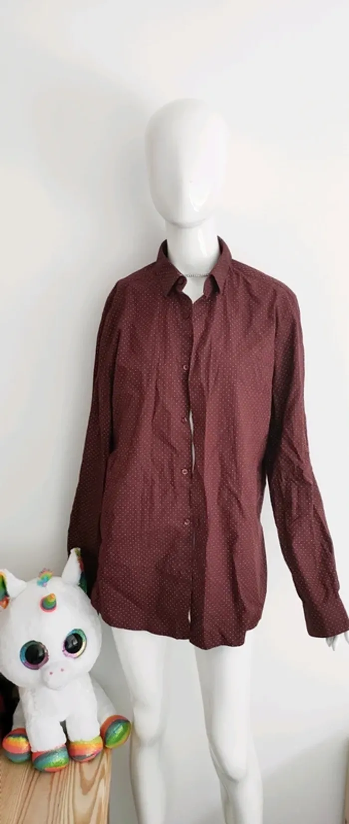 Chemise homme manches longues, taille 40, bordeaux