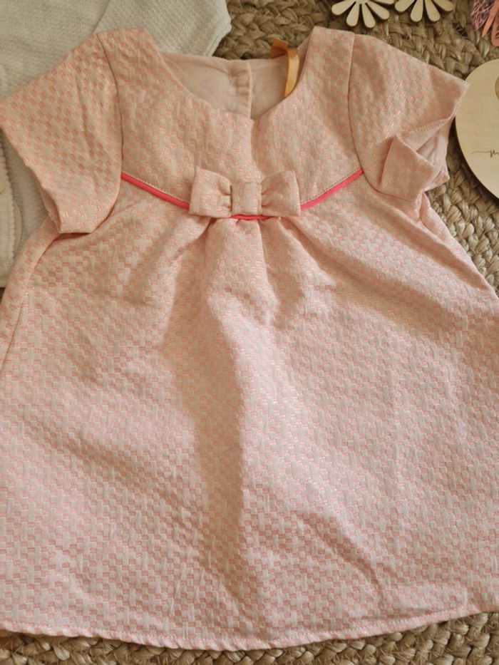 Ensemble gilet en maille blanc et robe rose orchestra bébé fille 9mois - photo numéro 2