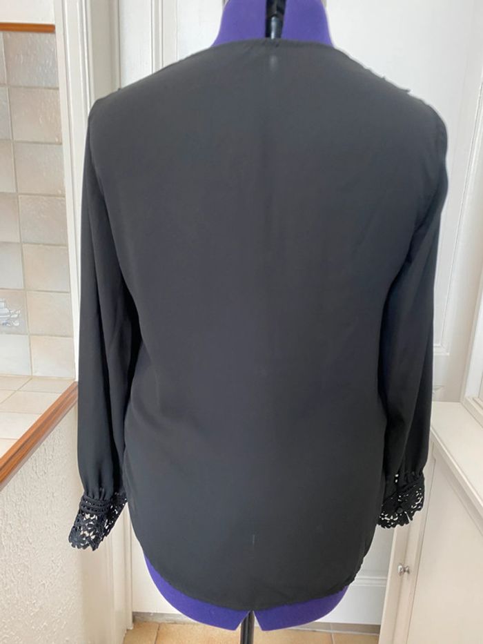 Blouse légère noire manches longues dentelle col et poignets Unika L - photo numéro 5
