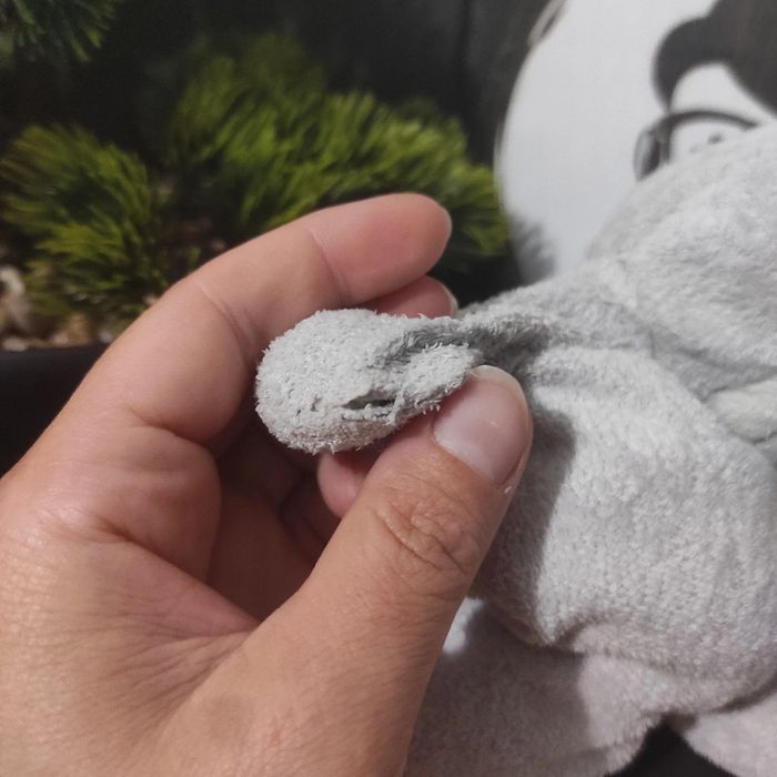 doudou peluche chat gris blanc jaune bleu nicotoy ancien vintage Billes Éponge - photo numéro 3