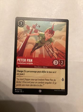 carte disney ravensburger lorcana FR peter pan héros 119/204.FR.1  Non foil première édition