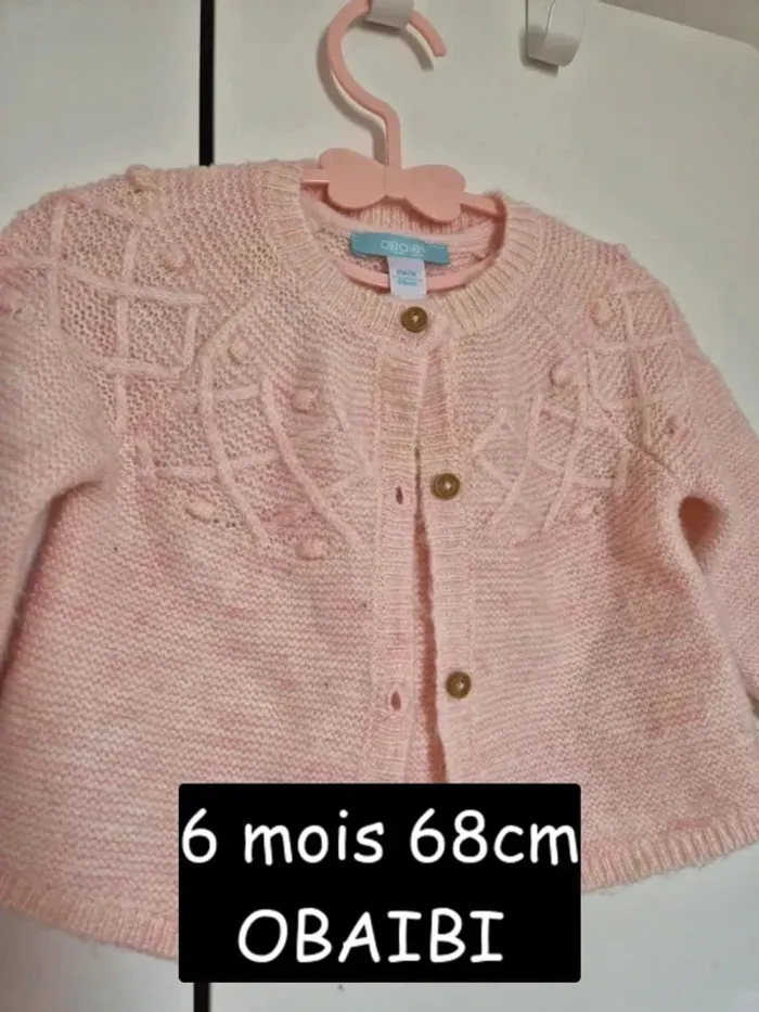 Beau gilet maille tricot OBAIBI 6 mois 68 cm rose collection 2024 - photo numéro 3