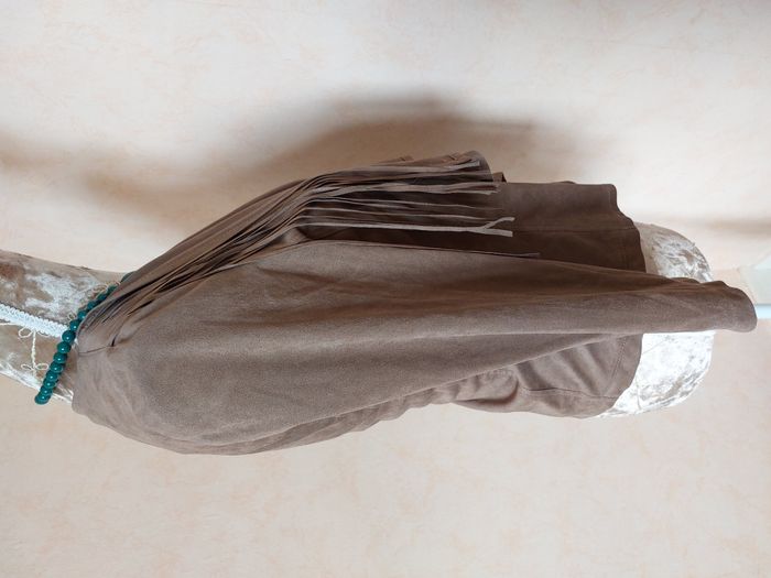 Veste Orsay en suédine marron clair longues franges taille 36-38 - photo numéro 4