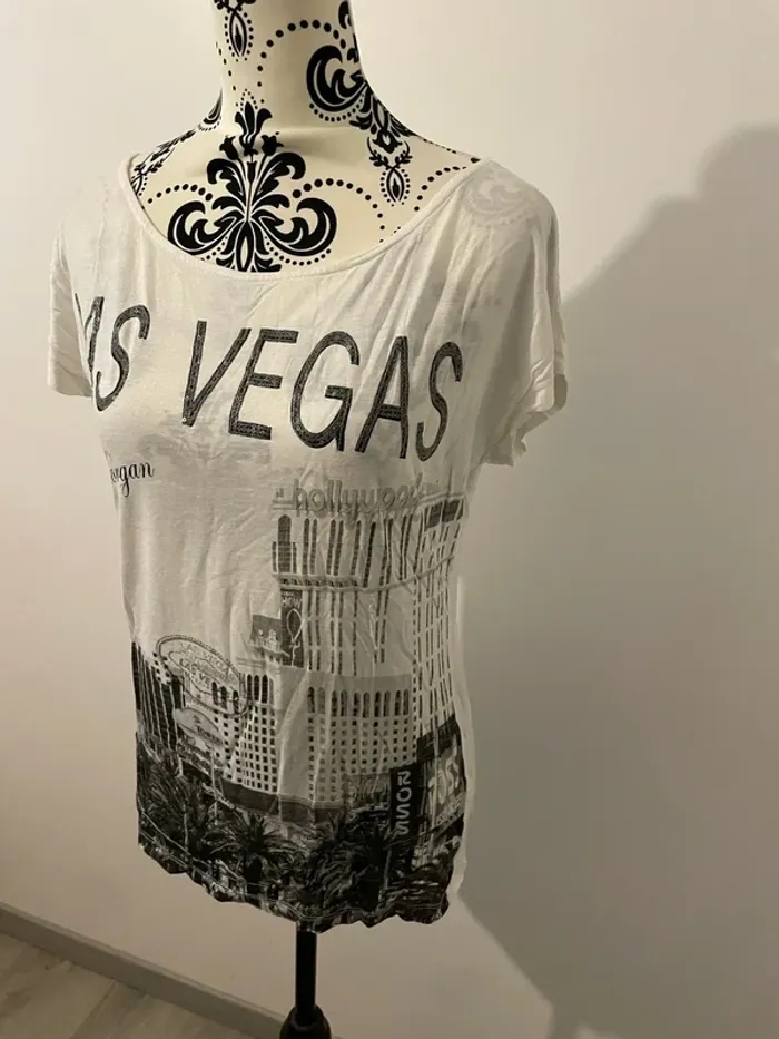 T-shirt à manches courtes blanc motif noir las Vegas Hollywood Morgan taille XS - photo numéro 3