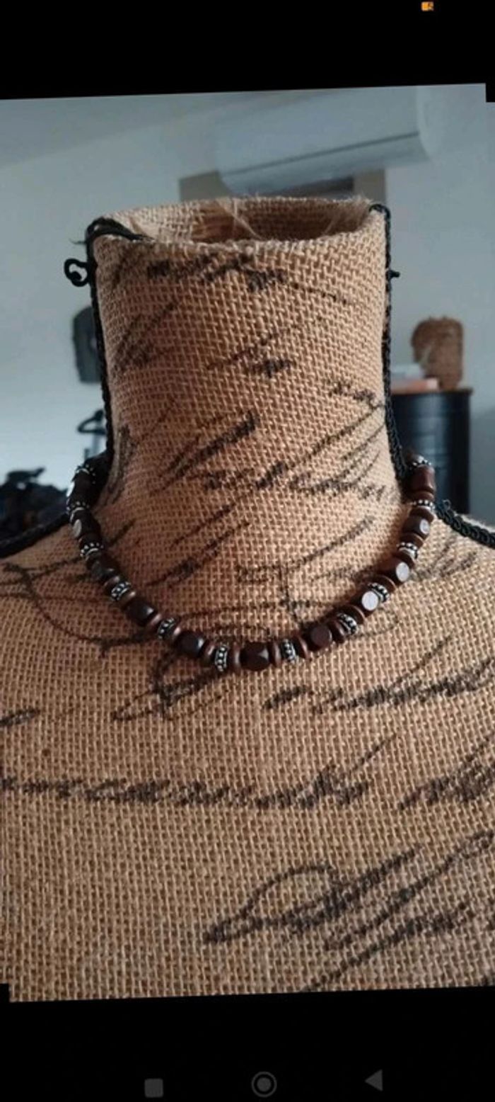 Ensemble collier bracelet marron élastique - photo numéro 4