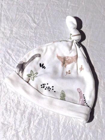 Bonnet Blanc Nœud Pointe Dessins Dinosaures Animal Vêtement Accessoire Petits Enfants Bébés