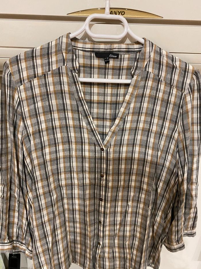 Blouse grise/argentée, rayée , Etam