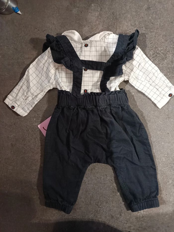Ensemble salopette chemise 6 mois - photo numéro 2