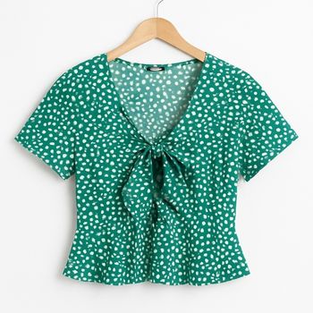 Top Vert à fleurs Blanches avec Nœud en mousseline  - SHEIN - Taille M
