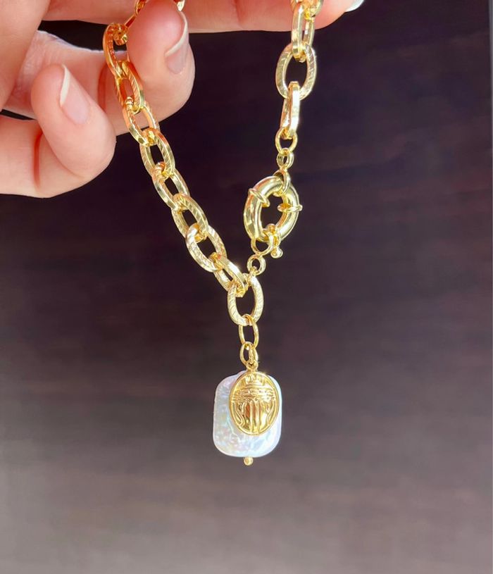 Bracelet talisman perle d’eau douce et amulette scarabée - photo numéro 9