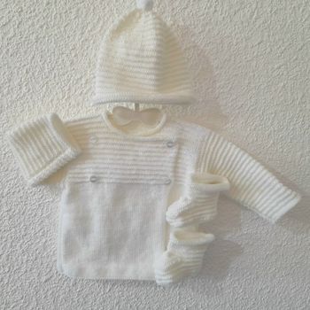 Ensemble 3 mois tricoté main NEUF - laine certifiée Oeko-Tex