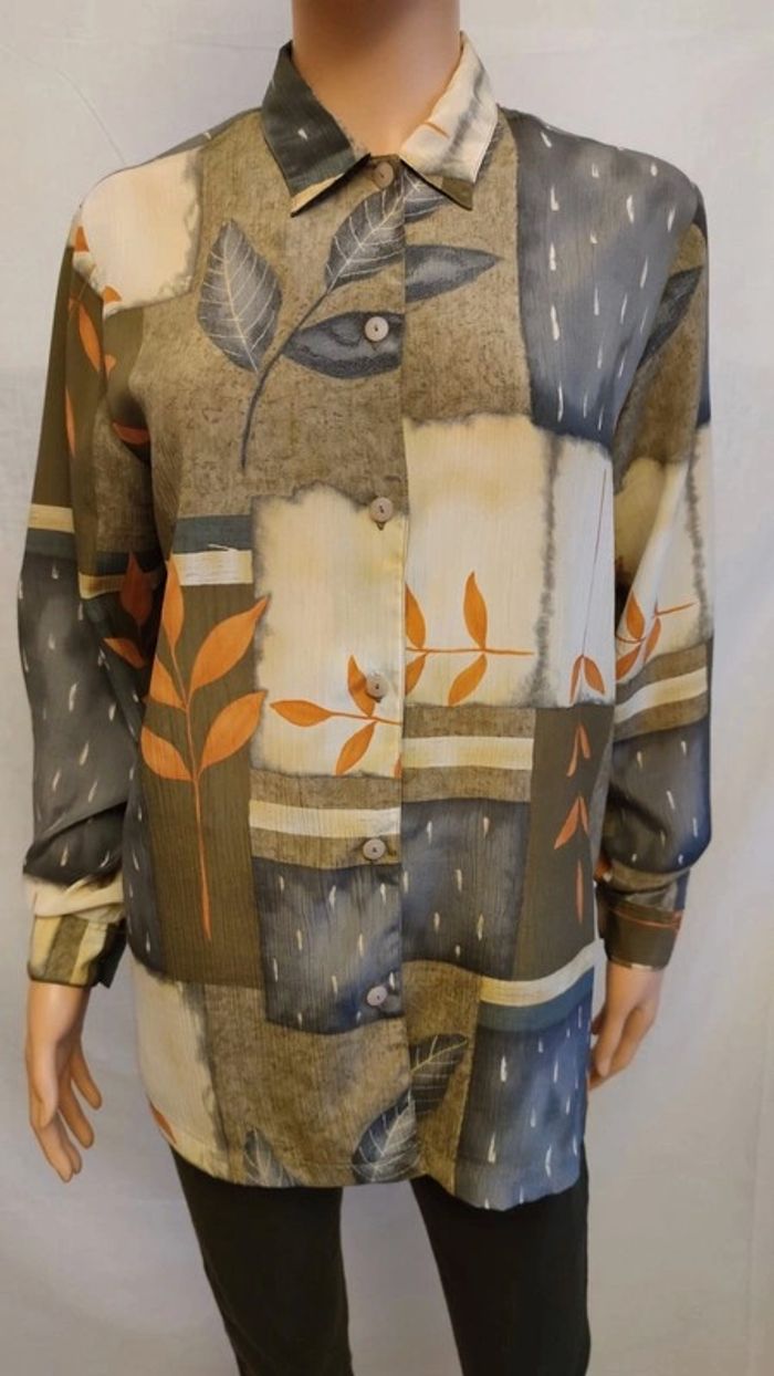 Chemisier fluide Vintage motifs "Automnale" 90s 🍂 à manches longues T. 42 Claude d'Alban _ PLD - photo numéro 3