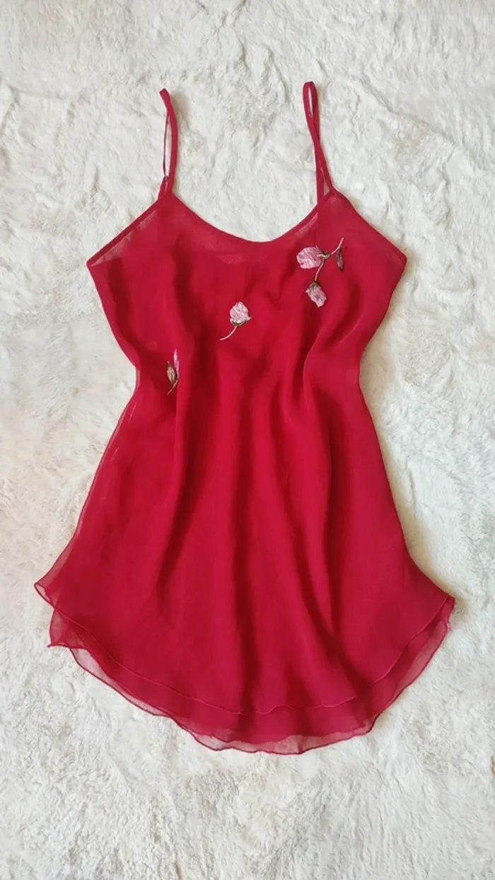 Lingerie voile rouge sexy élégant brodé fleur