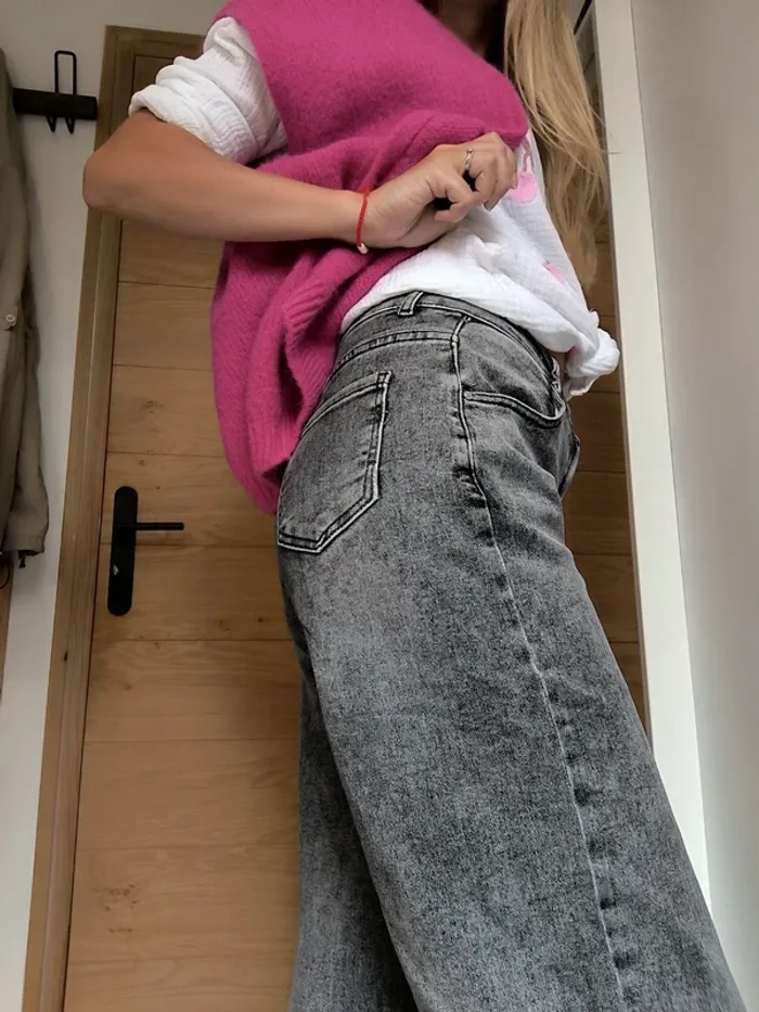 Jeans taille haute wide leg gris 38 68% coton - photo numéro 2