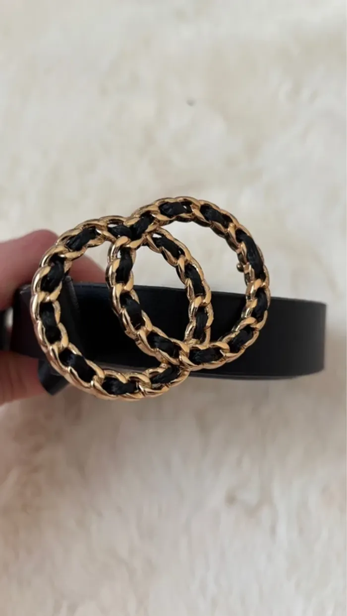 Ceinture noire et dorée double boucle - photo numéro 2