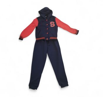 Ensemble pantalon et veste bleu et rouge molletonné taille 10/11 ans