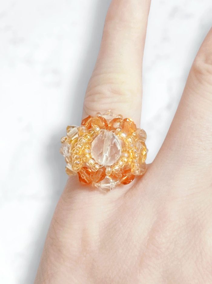 Bague y2k tissage perle tissé jaune orange transparent 🇨🇵 Fabrication Artisanale