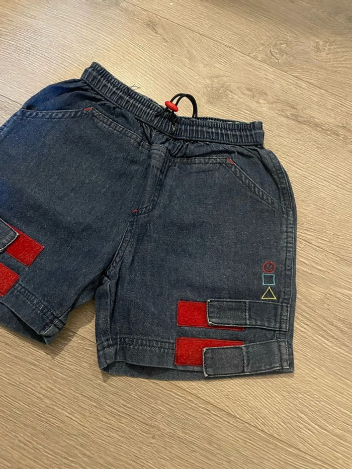 Short en jean bleu foncé et rouge taille élastique Today baby taille12 mois - photo numéro 3