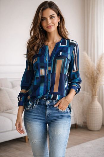 Élégante Blouse Calvin Klein- Imprimé Géométrique Abstrait