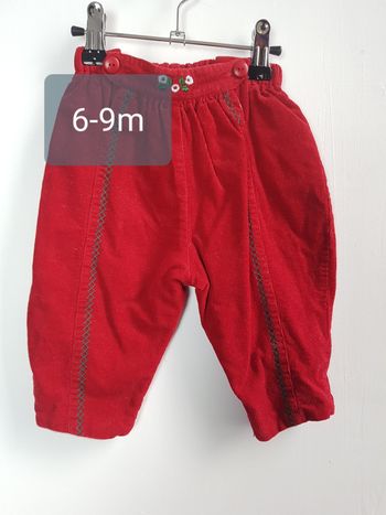 Sarouel velours rouge Natalys 6-9 mois