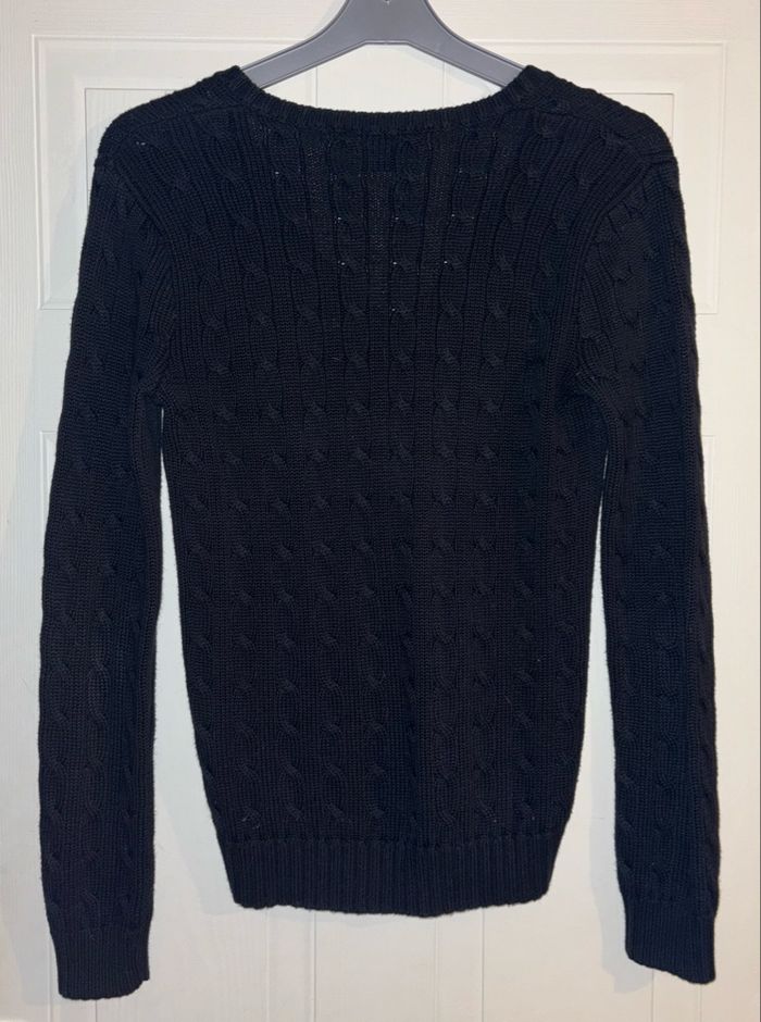 🩷 Pull Neuf Torsadé Col V Ralph Lauren Noir Logo Rose Fuchsia - Taille M/38 - photo numéro 6