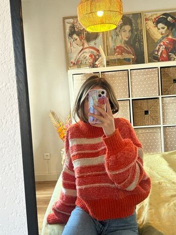 Pull rayé orange et blanc Vero Moda