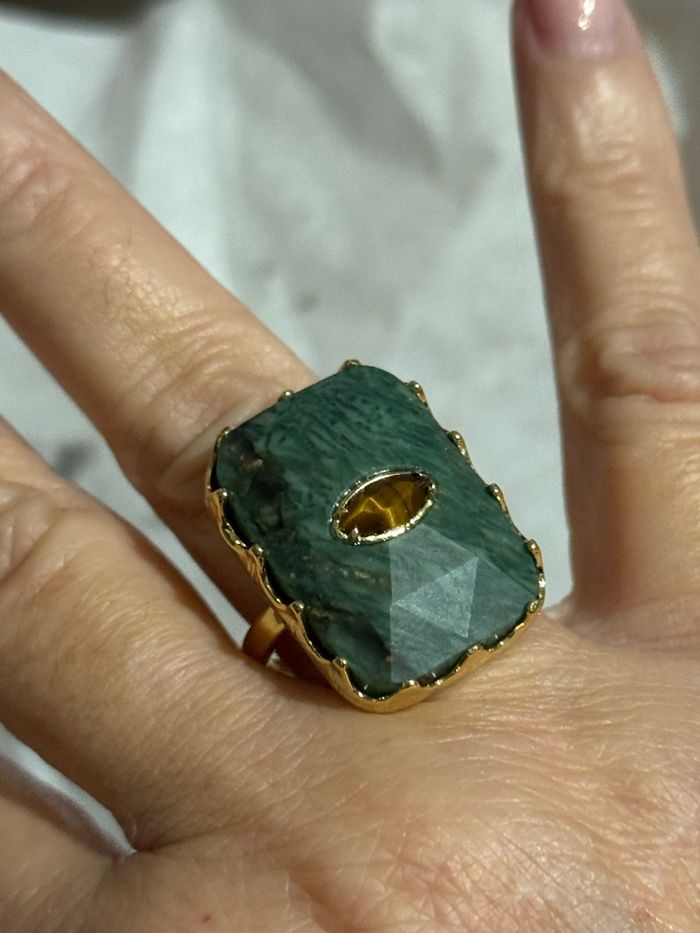 Grosse bague habaha Paris malachite œil de tigre réglable - photo numéro 7