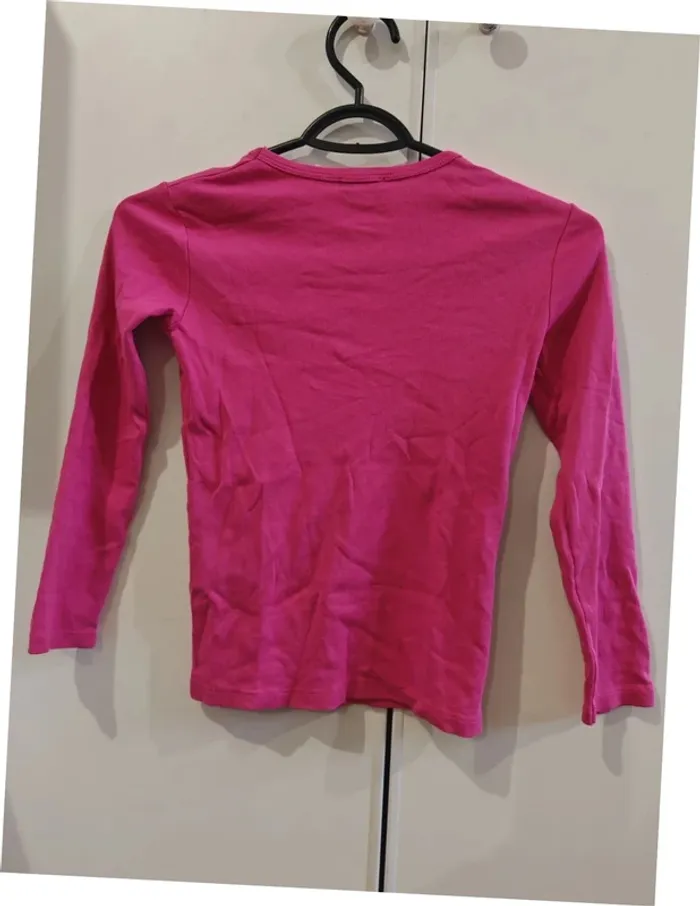 T-shirt manches longues Benetton rose 7-8 ans 👧 100% coton, logo imprimé - photo numéro 3