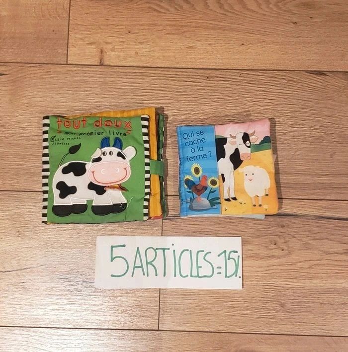 Lot livres tissus d'éveils avec matières bruits, mon premier tout doux et qui se cache à la ferme