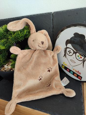 Nicotoy Doudou plat lapin marron emprunte plat carré beige Caramel  DD003227