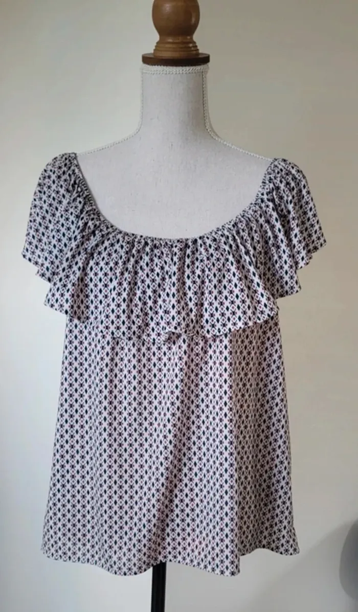 Blouse sans manches à motifs bleu marine rouge écru H&M Taille XL ou 42 44 - photo numéro 2
