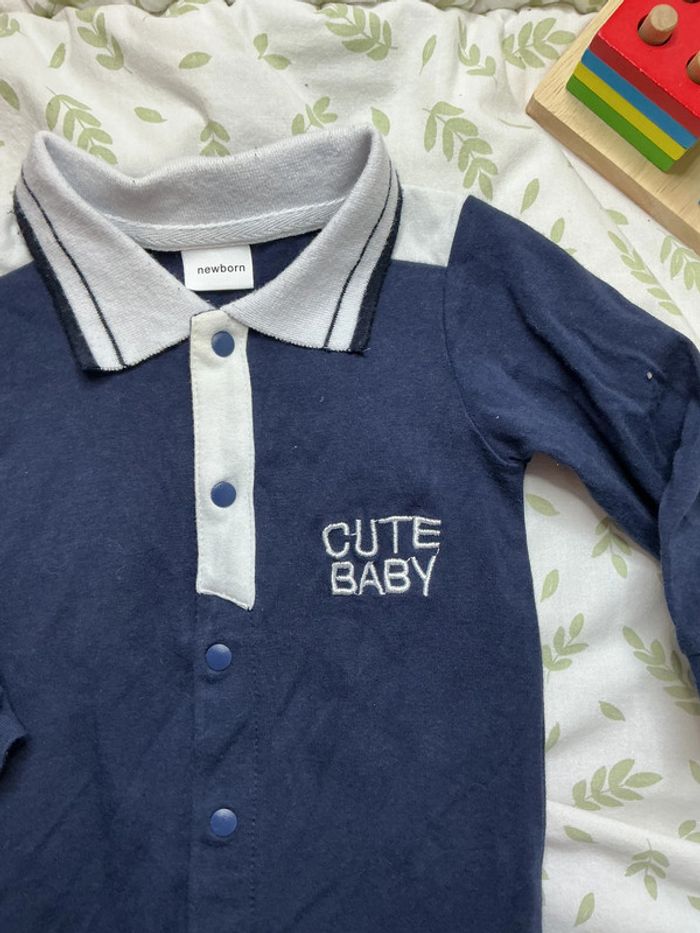 pyjama grenouillère en coton bleu marine ouverture devant 3 mois newborn - photo numéro 6