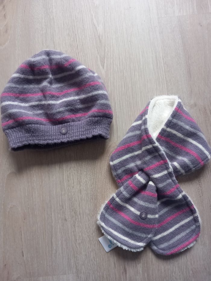 Ensemble bonnet et écharpe violet Okaïdi 6M