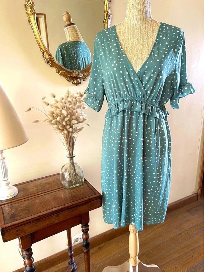 Robe à Pois Verte - vintage - photo numéro 2