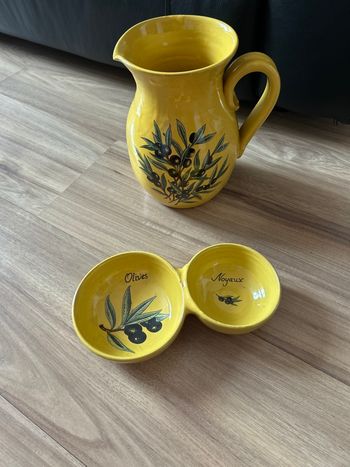 Ensemble de vaisselles Plat et Jarre jaune à motifs Fait Main Provence