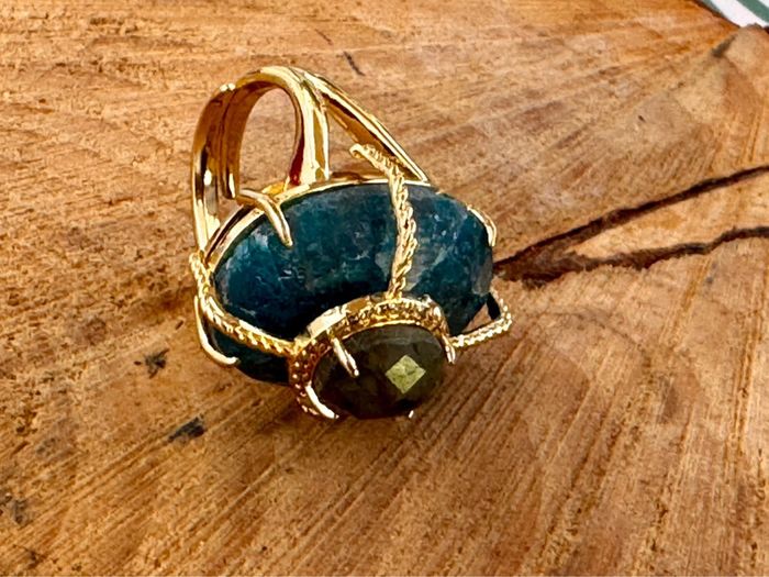 Grosse bague habaha Paris tourmaline et apatite zircons acier inoxydable or - photo numéro 5
