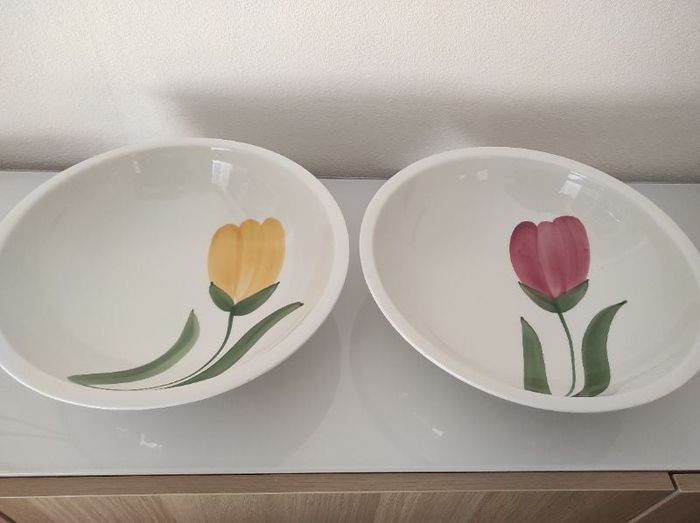 Saladiers en céramique blanc et dessin de tulipe