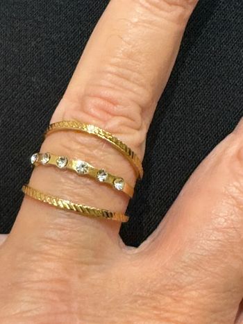 Bague large 3 rangs réglable cristaux acier inoxydable or