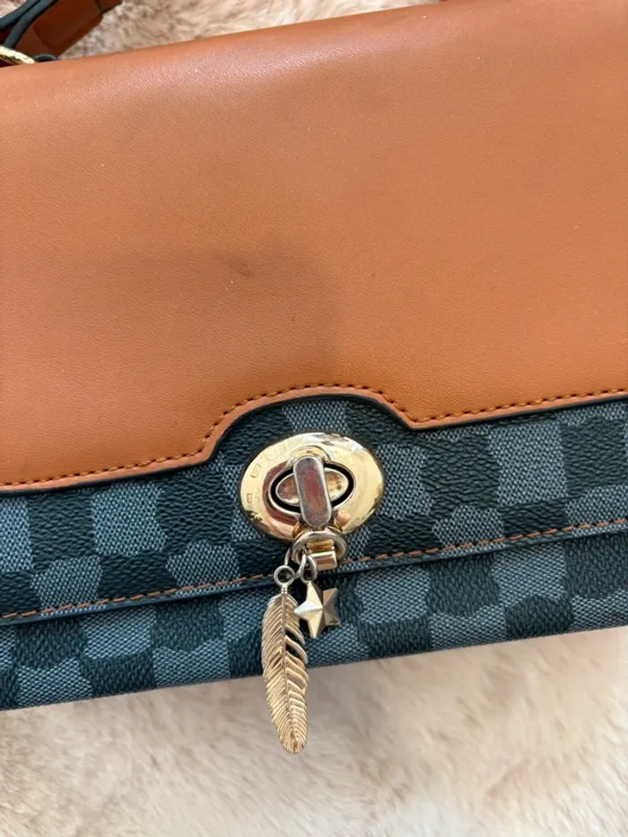 Sac à bandoulière damier noir et marron - photo numéro 2