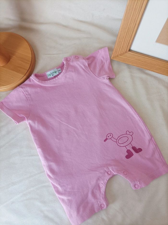Barboteuse manches courtes rose Hip Hip fille 3 mois