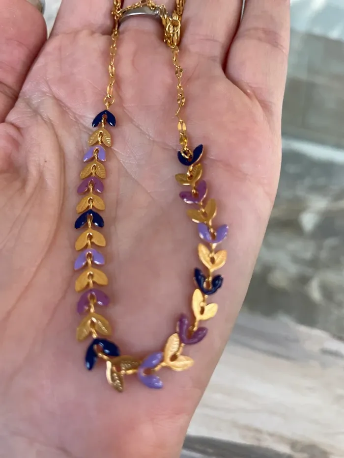 Collier délicat épis tons roses, mauves et dorés en acier inoxydable - photo numéro 7