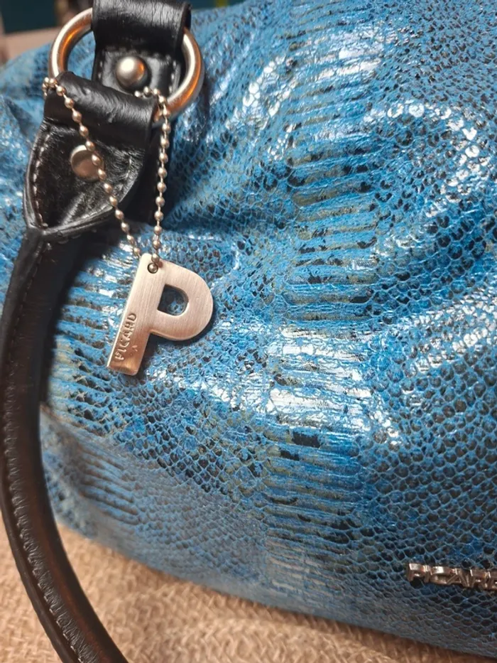 Sac à main Picard cuir effet python bleu et noir - photo numéro 6
