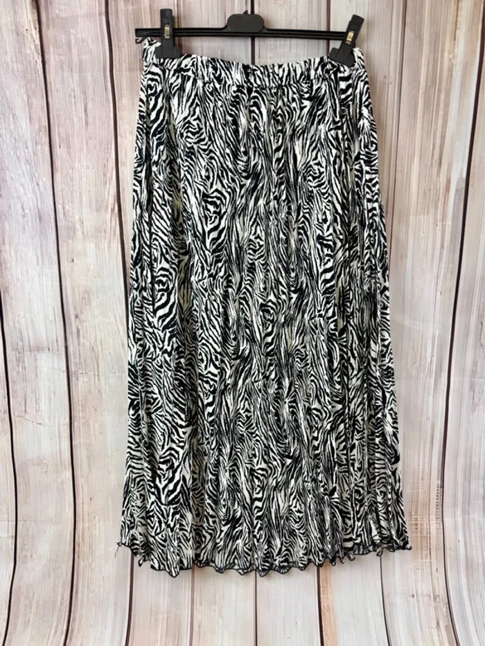 Jupe longue chic et élégante plissée légère et fluide Papillonne - L - motif zèbre - photo numéro 2
