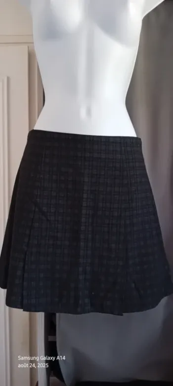 Jupe trapèze écoliere à carreaux fentes devant gris femme 36/38