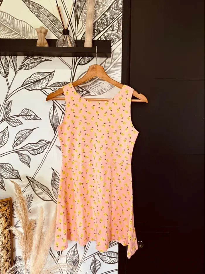 Taille 12 ans robe d’été fille orange fluo * ananas * 🌸