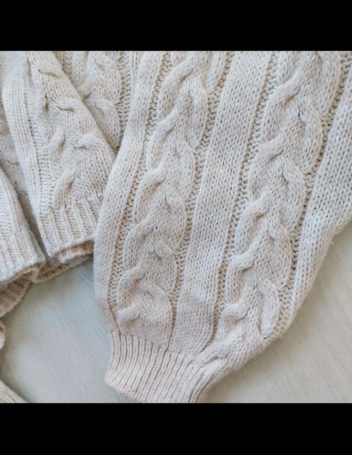 Pull court oversize beige claire maille  torsadée taille universelle - photo numéro 9